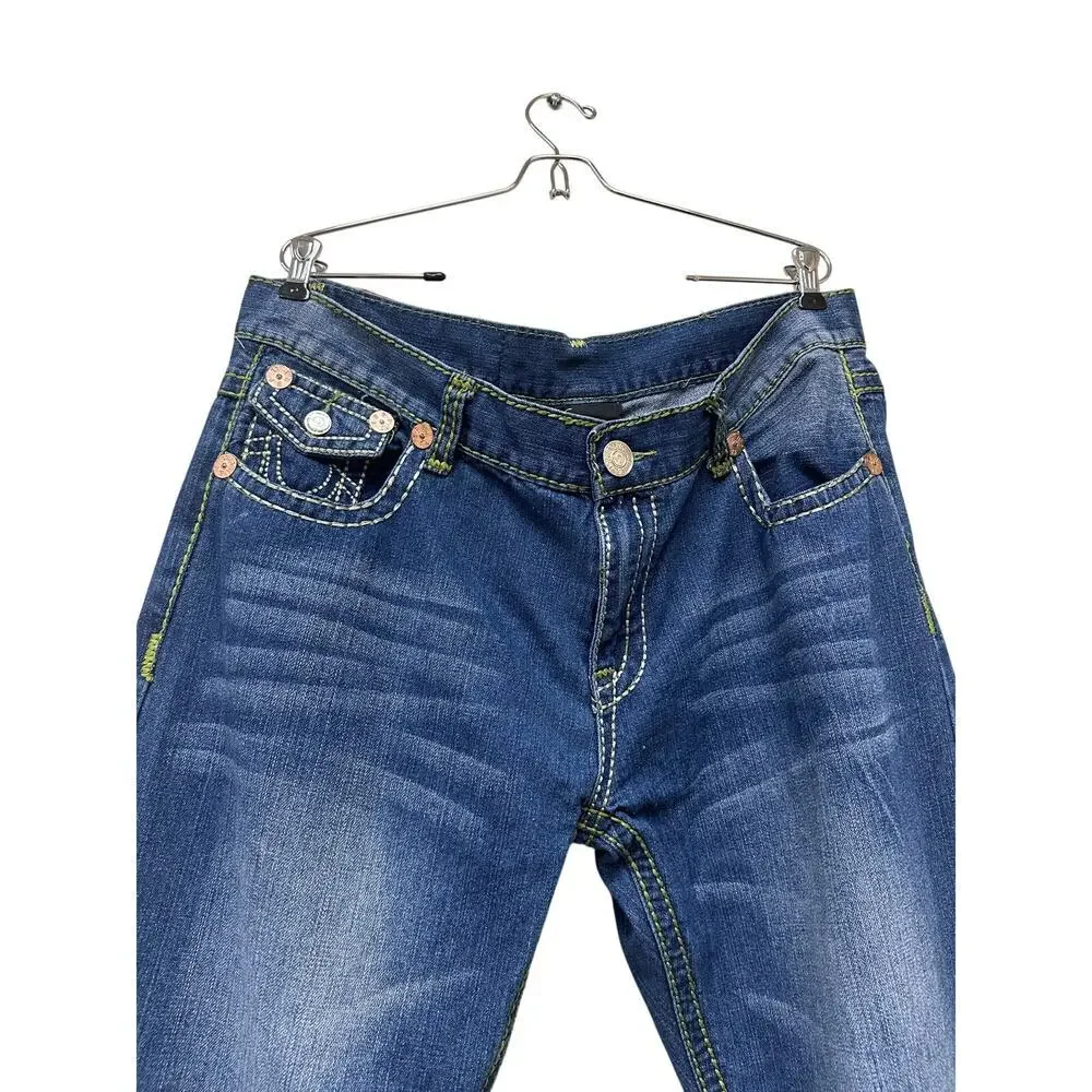 Authentic True Religion Mens Jeans Green Stitch y2k Medium Wash Size 40 FLAWED